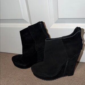 Kelsi Dagger Black Suede Wedge Ankle Boots